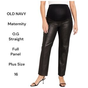 Old Navy Maternity Full-Panel OG Straight Jeans Black Shine Plus Size 16